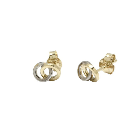 Pendientes Círculos Entrelazados en Oro Bicolor 9 Kilates