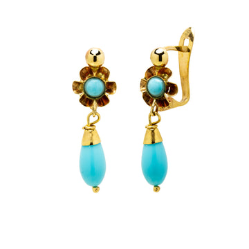 Pendientes Niña Arquillos de Turquesa en Oro Amarillo