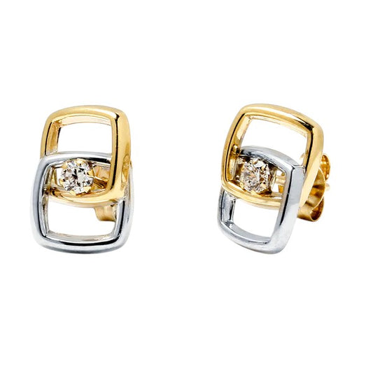 Pendientes 2 Cuadrados con Circonita en Oro Bicolor 9 Kilates