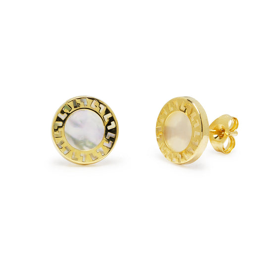 Pendientes Niña Nacar Greca en Oro Amarillo 9 Kilates