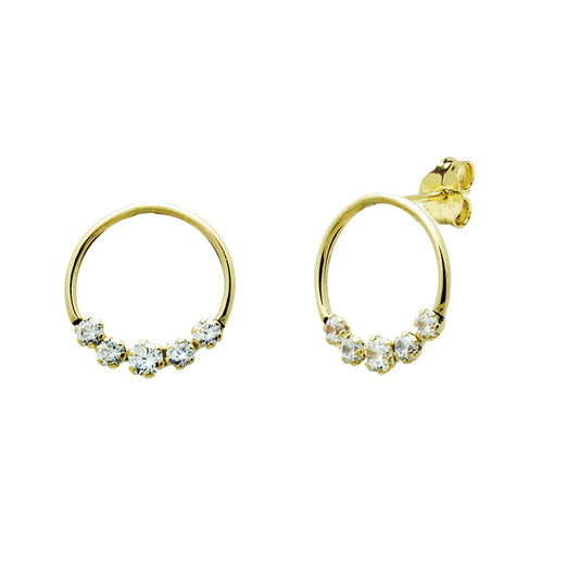 Pendientes Circulo con Circonitas en Oro Amarillo 9 Kilates