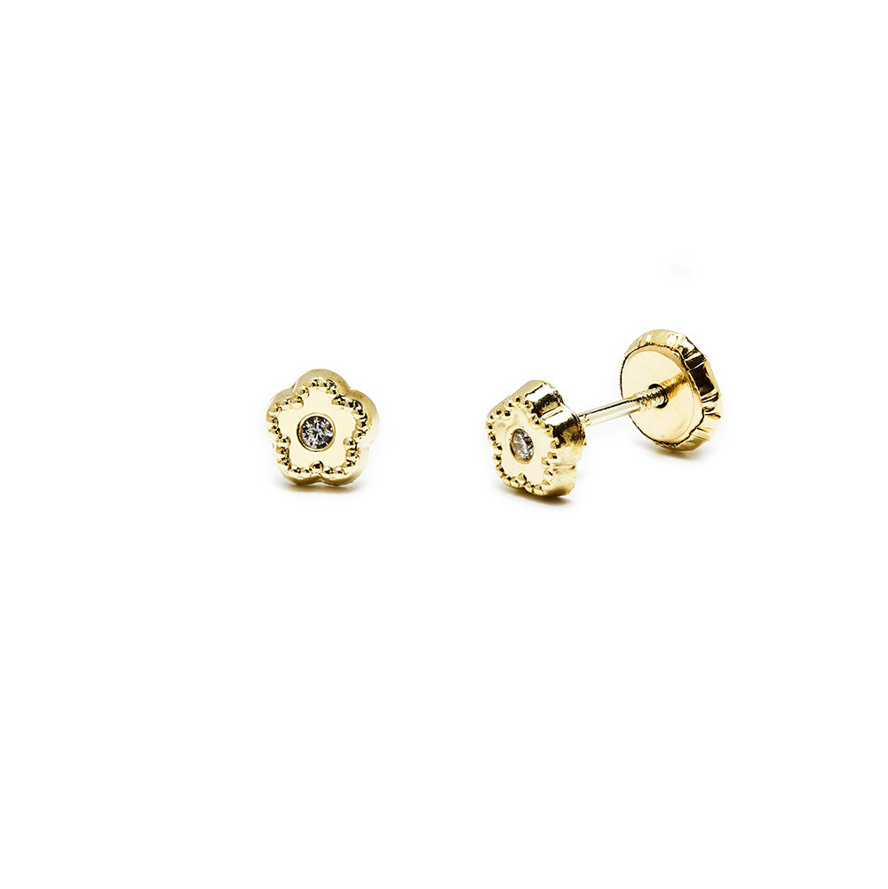 Pendientes Dormilona Flor de Oro de 9 Quilates con Circonita