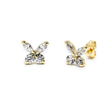 Pendientes Mariposas con Circonitas en Oro Amarillo 9 Kilates