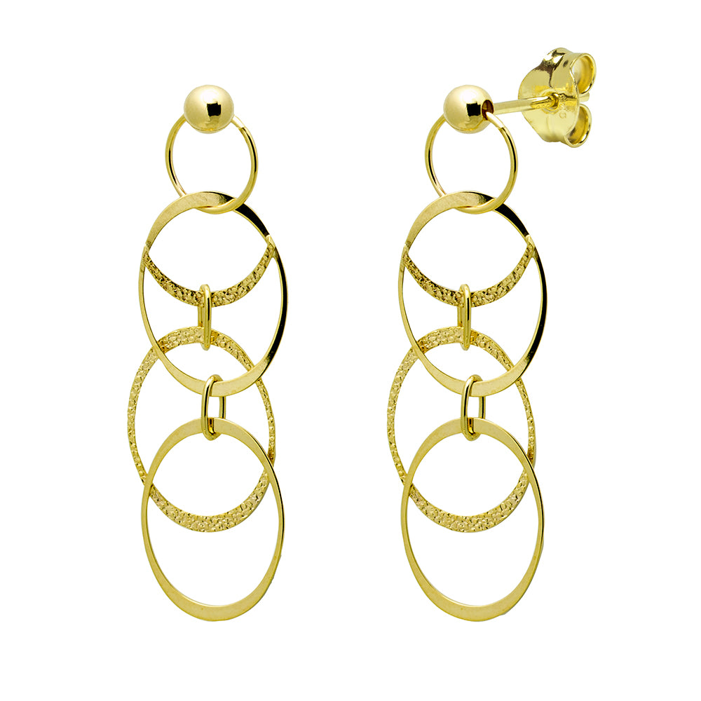 Pendientes Largos Óvalos Grabados en Oro Amarillo 9 Kilates