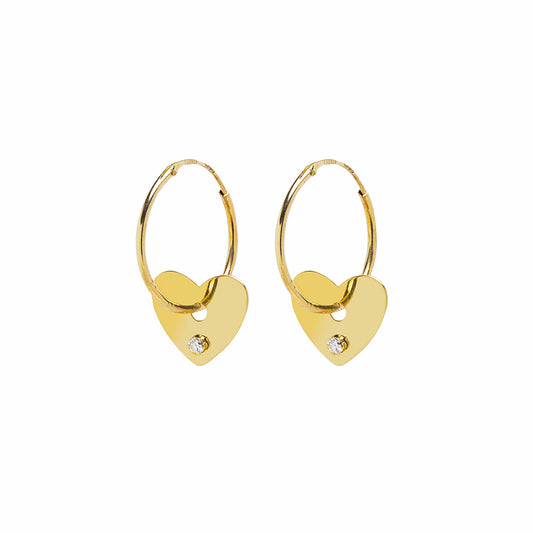 Pendientes Aro Corazón con Diamante 0.03 quilates en Oro Amarillo 9 Kilates en outlet