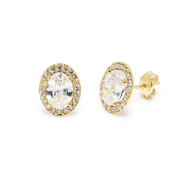 Pendientes Xena Ovalados con Circonita en Oro Amarillo 9 Kilates