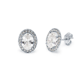 Pendientes Xena Ovalados con Circonita en Oro Blanco 9 Kilates
