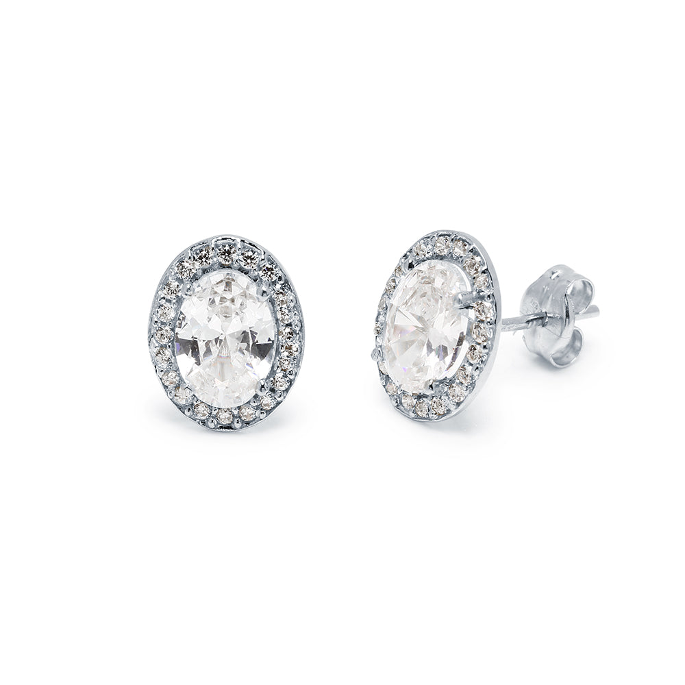Pendientes Ovales Xena de Oro Blanco 9K con Circonitas