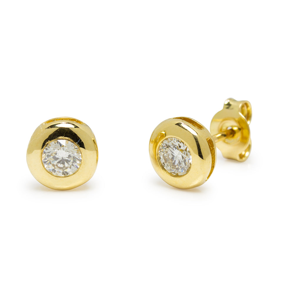 Pendientes de Diamante Redondo de Oro de 18 Quilates