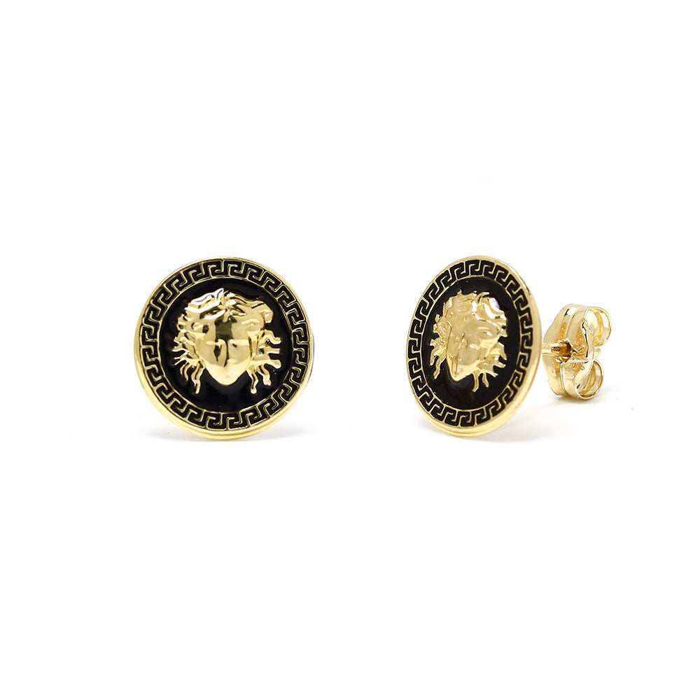 Pendientes Medusa de Oro de 9 Quilates con Esmalte Negro