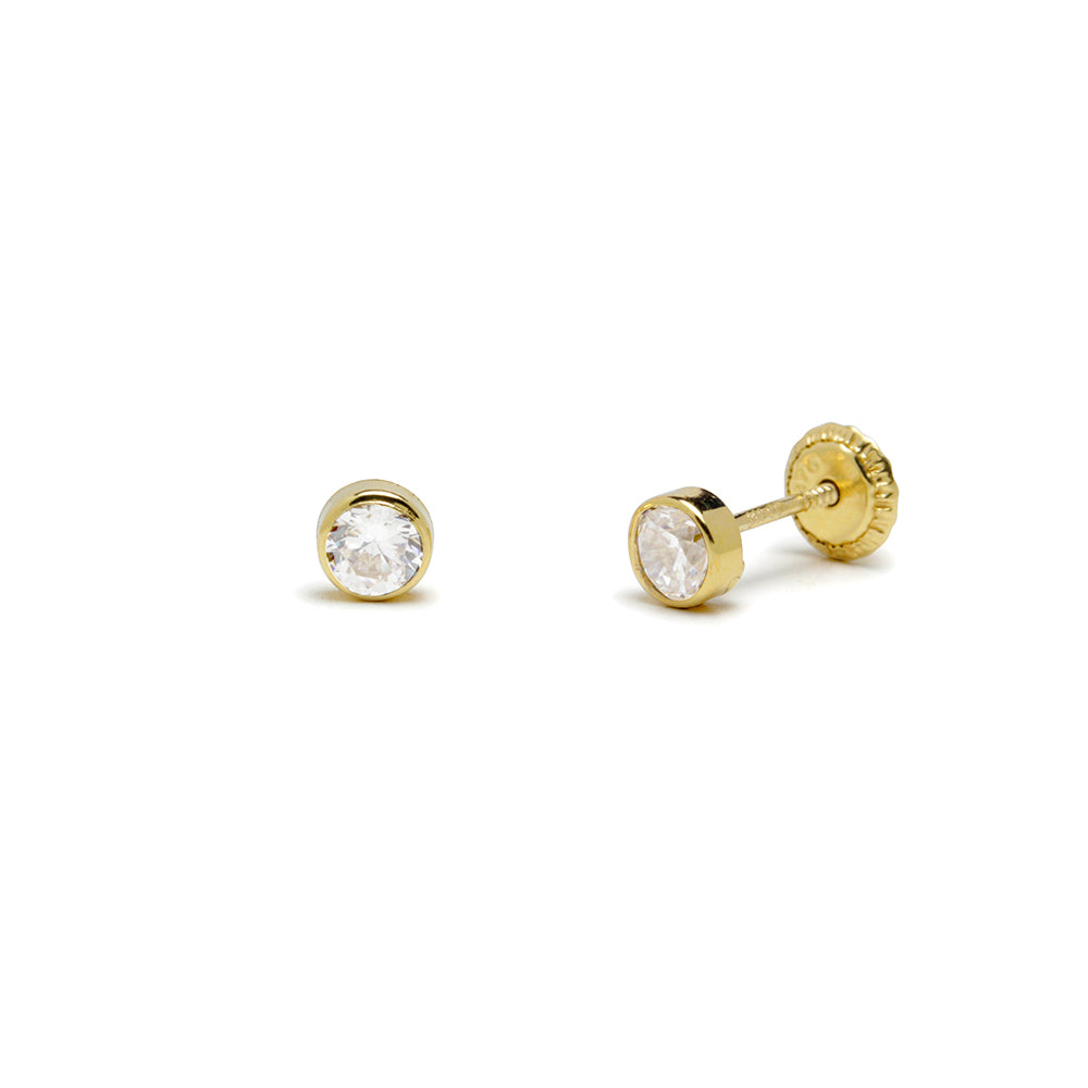 Pendientes Bebé Circonita Redonda Chatón 4x4 mm en Oro Amarillo 18 Kilates