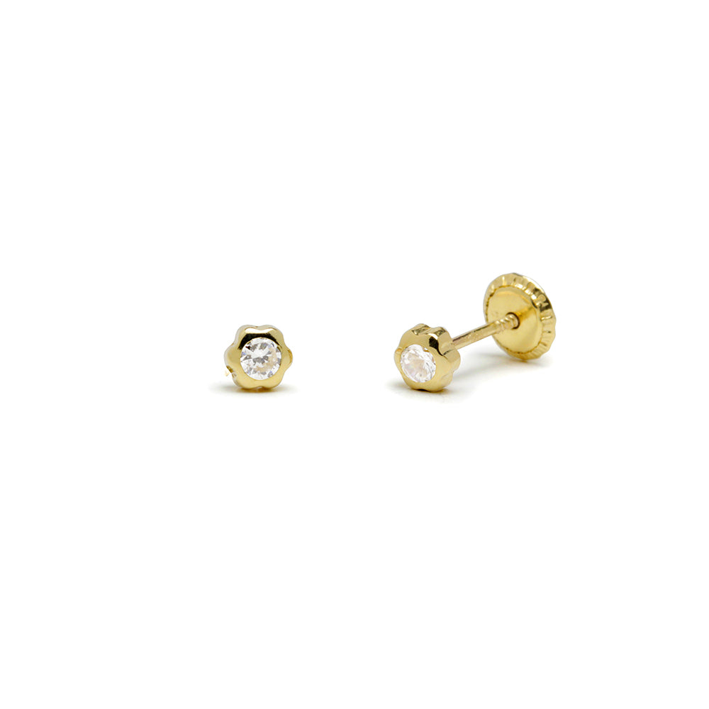 Pendientes Bebé Flor Circonita Chatón 3x3mm en Oro Amarillo 9 Kilates