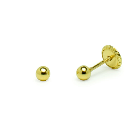 Pendientes Bebé Bola Lisa (3x3) en Oro Amarillo 9 Kilates