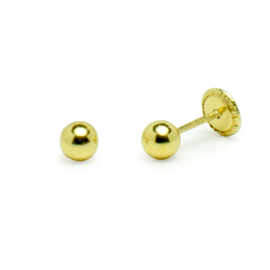 Pendientes Bebé Bola Lisa (4x4) en Oro Amarillo 9 Kilates