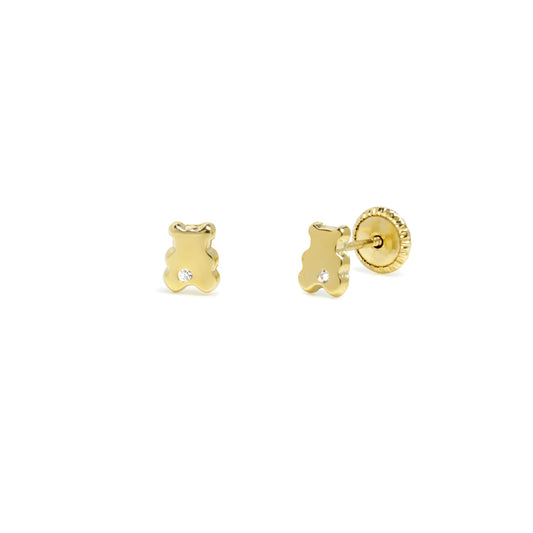 Pendientes Niña Osito y Circonita en Oro Amarillo 9 Kilates