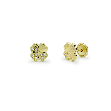 Pendientes Niña Tréboles con Circonitas 7x7mm en Oro Amarillo 9 Kilates