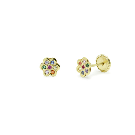 Pendientes Niña Flores con Circonitas 6x6mm en Oro Amarillo 9 Kilates