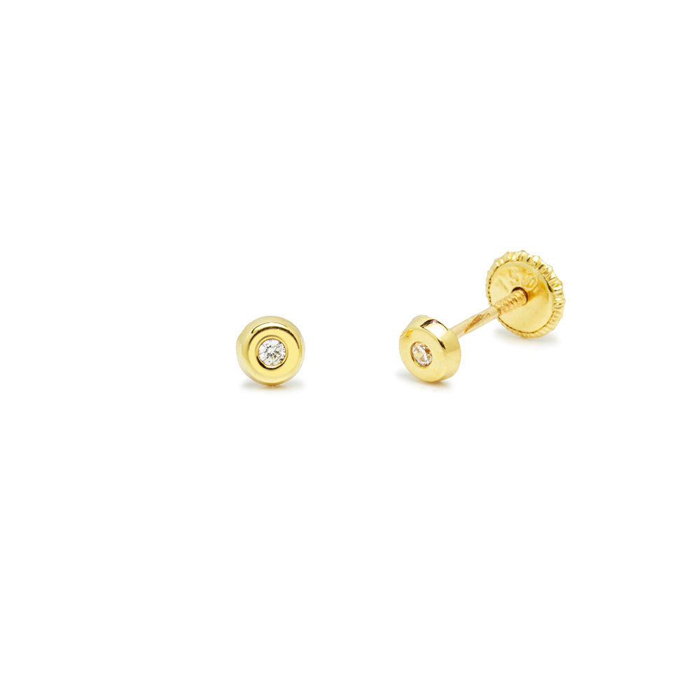 Pendientes Bebé Circonita Redonda 3,5x3,5 mm en Oro Amarillo 9 Kilates