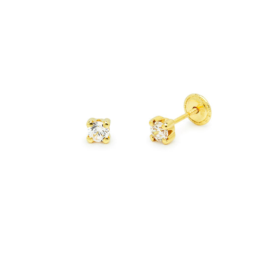 Pendientes Bebé Circonita en Garra 3x3mm en Oro Amarillo 18 Kilates