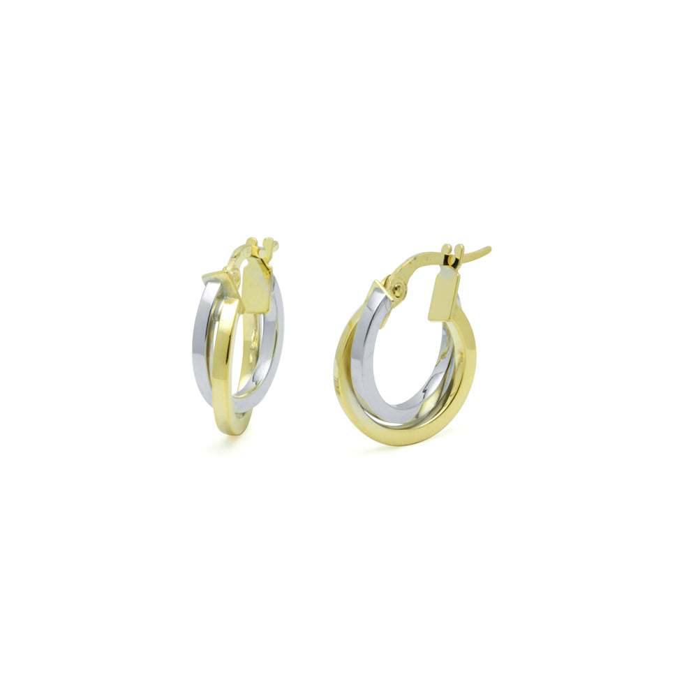 Pendientes de Aro Doble Cuadrada 10x3 mm Oro Bicolor en 9 Kilates