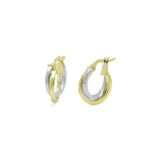 Aros Doble Cuadrada 10x3 mm Oro Bicolor en 9 Kilates