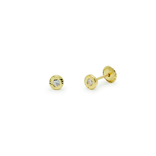 Pendientes de Bebé  Redondos Tallados (4x4mm) con Circonitas en Oro Amarillo 9 Kilates