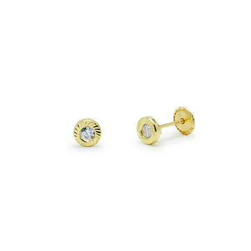 Pendientes de Bebé  Redondos Tallados (5x5mm) con Circonitas en Oro Amarillo 9 Kilates