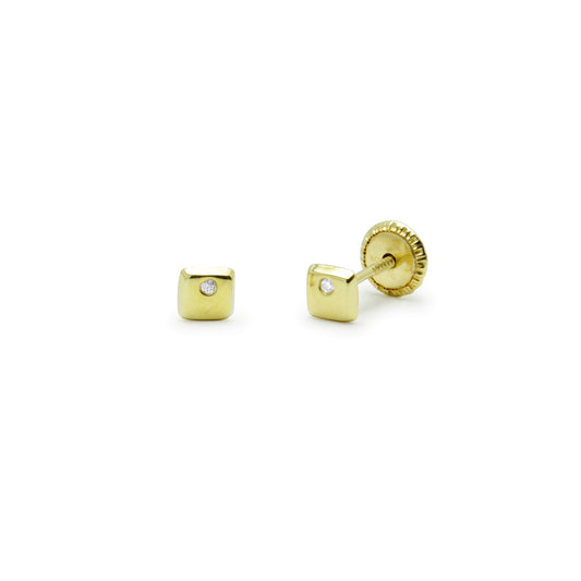 Pendientes Bebé Cuadrados con Circonitas 3x3mm en Oro Amarillo 9 Kilates