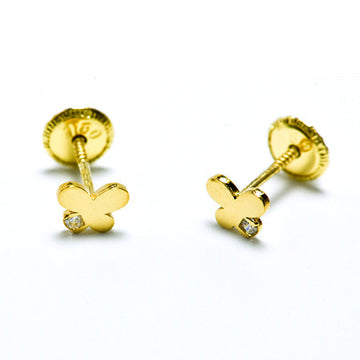 Pendientes Bebé Mariposa con mini Circonita (5x4) en Oro Amarillo 18 Kilates