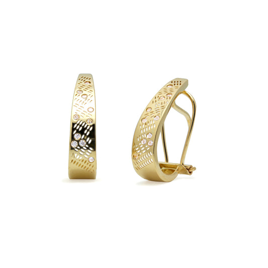 Pendientes Omega Calados con Circonitas en Oro Amarillo 18 Kilates