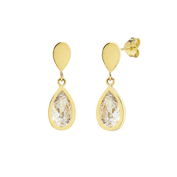 Pendientes Largos Lágrima con Circonita en Oro Amarillo de 9 Kilates