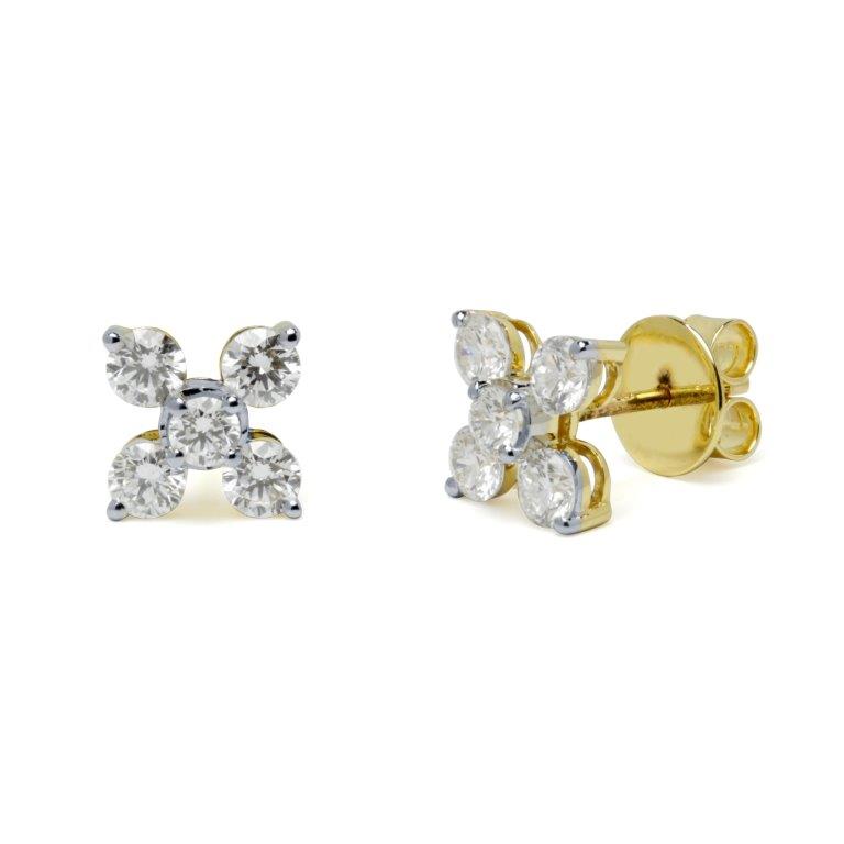 Pendientes Flor con Diamantes Creados de 1,36 Quilates en Oro Amarillo