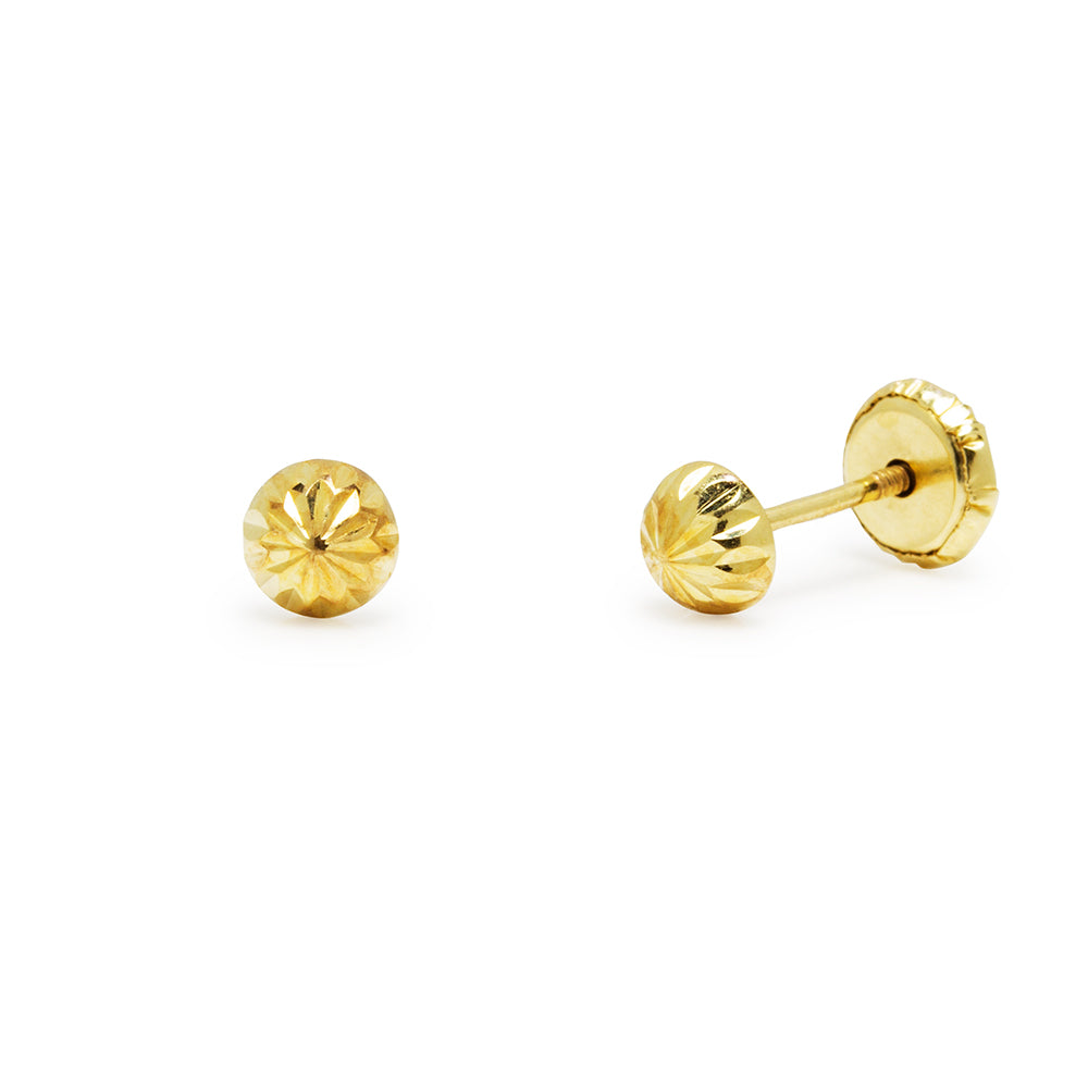 Pendientes Bebé 1/2 Bola Tallada en Oro Amarillo 9 Kilates