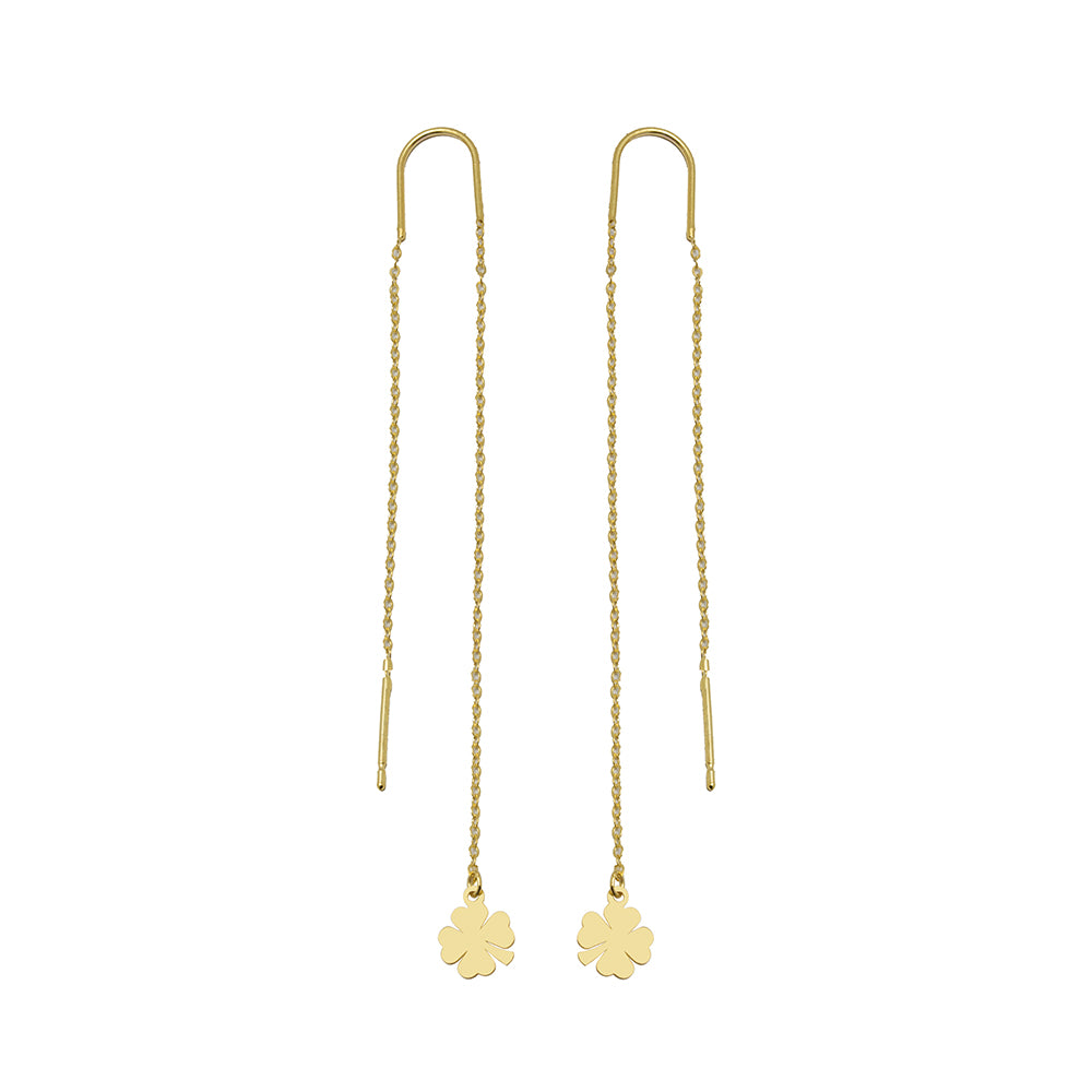 Pendientes Largo Cadena Trébol en Oro Amarillo 9 Kilates