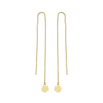 Pendientes Largo Cadena Trébol en Oro Amarillo 9 Kilates