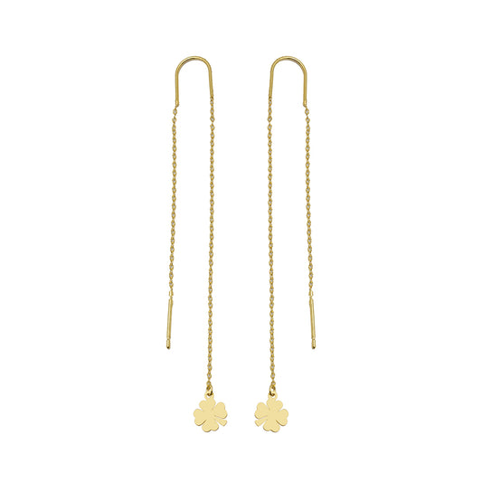 Pendientes Largo Cadena Trébol en Oro Amarillo 9 Kilates