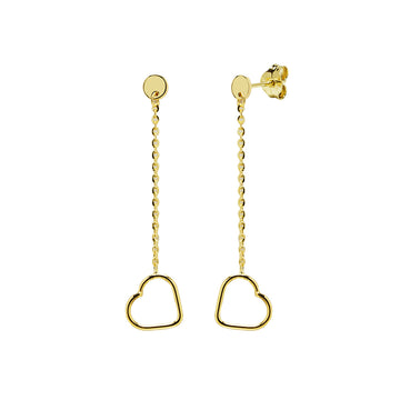 Pendientes largos corazón 9x8 en Oro Amarillo 9 Kilates