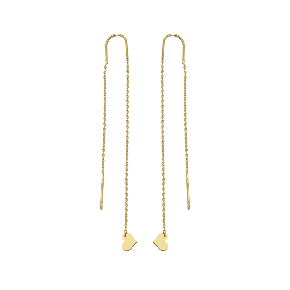 Pendientes Largo Cadena Corazón en Oro Amarillo 9 Kilates