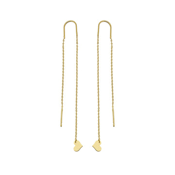 Pendientes Largo Cadena Corazón en Oro Amarillo 9 Kilates