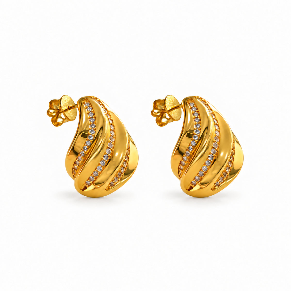 Pendientes de Volumen con Circonitas Baño Oro 18 Kilates
