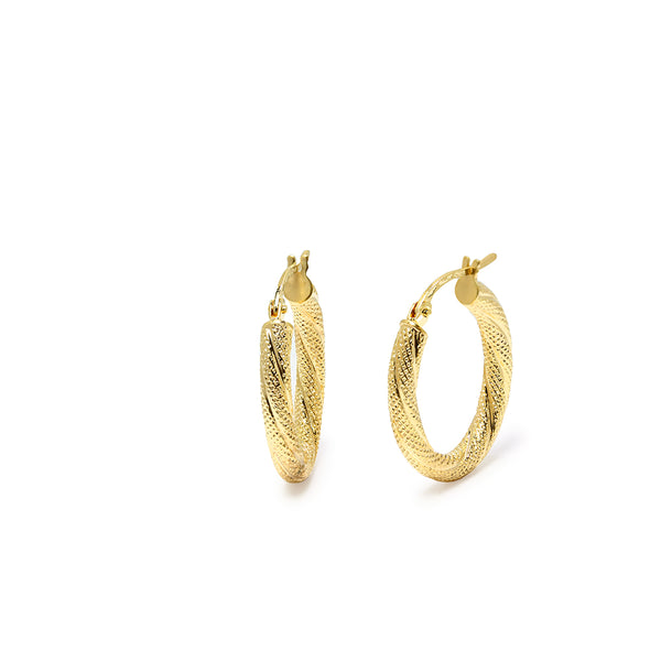 Pendientes de Aro Ovalados Rizados y Grabados 15 mm en Oro Amarillo 9 Kilates