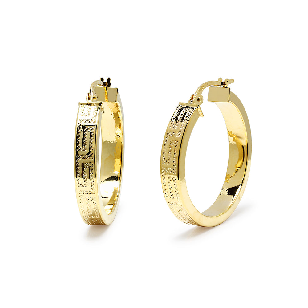 Aros Cuadrada Greca 20x4mm en Oro Amarillo 9 Kilates