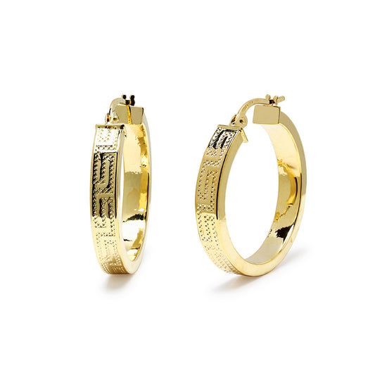 Aros Cuadrada Greca 20x4mm en Oro Amarillo 9 Kilates