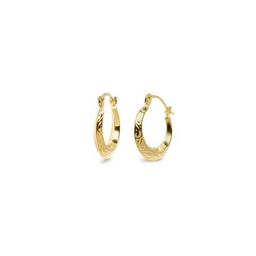 Pendientes de Aro Grabado 10 mm en Oro Amarillo 9 Kilates