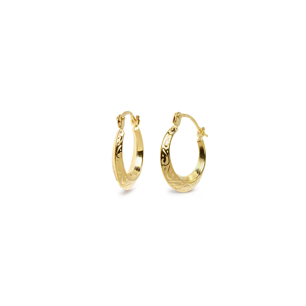 Pendientes Criolla Grabada de Oro de 9 Quilates