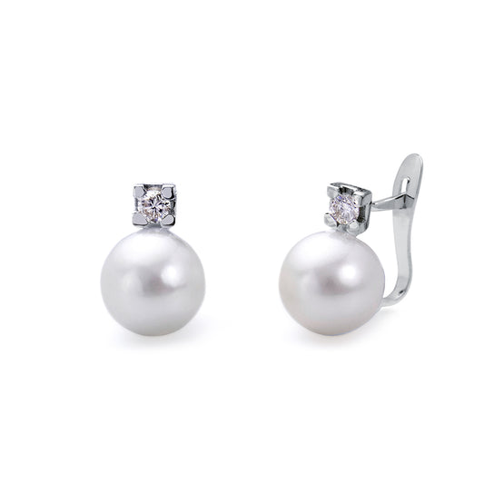 Pendientes Nicro en Oro Blanco con Perlas y Diamantes de 0,20 Kilates