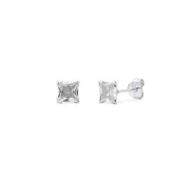 Pendientes Circonita Cuadrada 4 Grapas 5mm en Plata