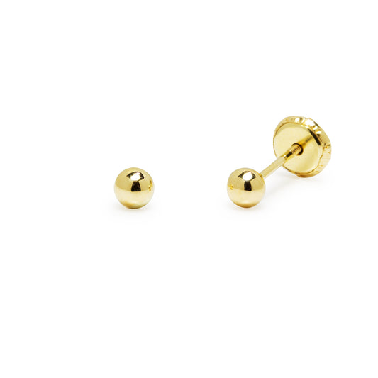 Pendientes Bebé Bola Lisa de 3x3 en Oro Amarillo 9 Kilates