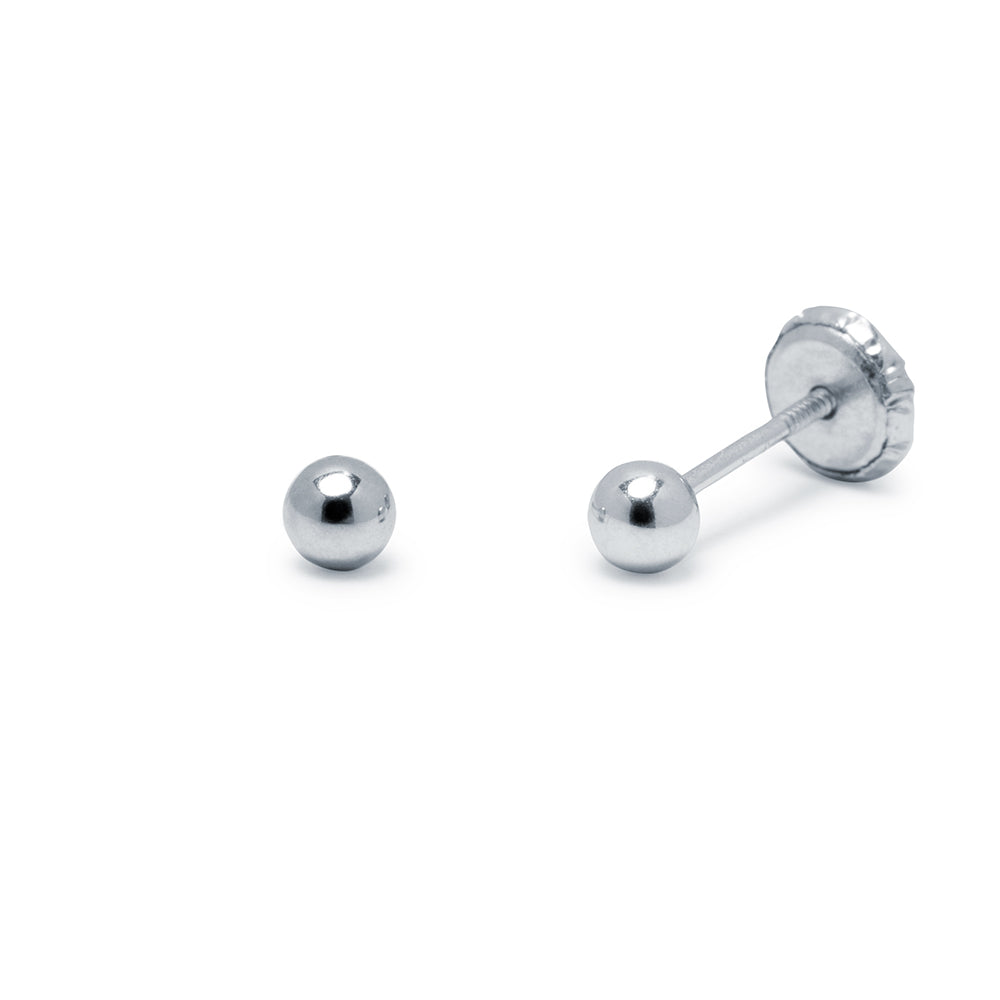 Pendientes Bebé Bola Lisa de 3x3 en Oro Blanco 9 Kilates