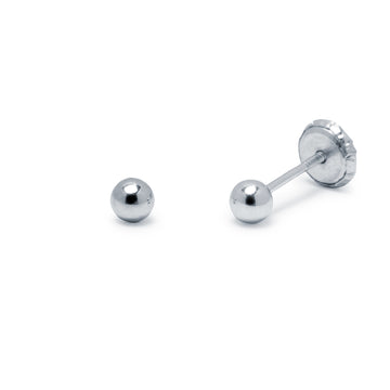 Pendientes Bebé Bola Lisa de 3x3 en Oro Blanco 9 Kilates